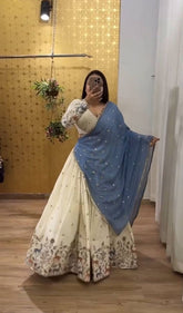 Embellished Sequence Work white Color Navratri Special  Lehenga Choli